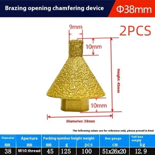 Brazing diamond chamfering machine for ceramic tile and marble, M10 or M14 thread, 38mm or 50mm head, 121g