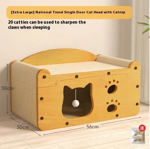 Corrugated paper double layer cat house with dual doors in extra large 30cm size
