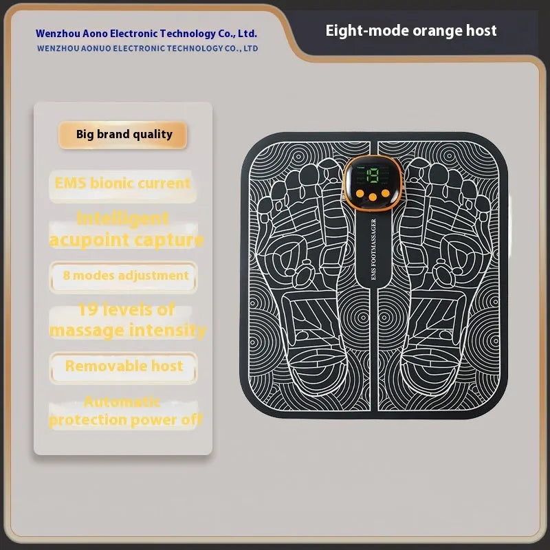 Blue USB rechargeable foot reflexology massage mat with remote control and adjustable intensity settings