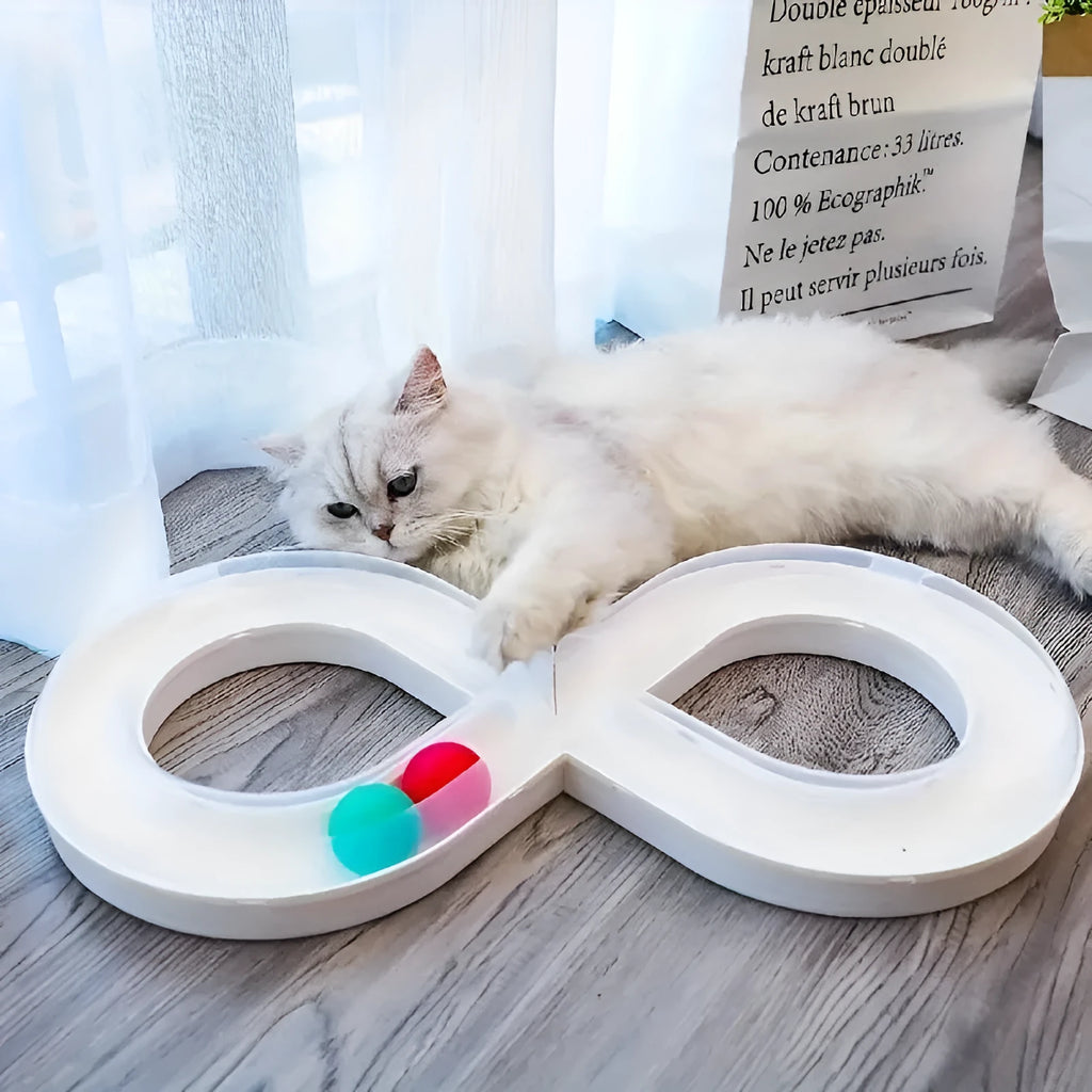 Blue and white cat turntable track toy with ball and teasing stick