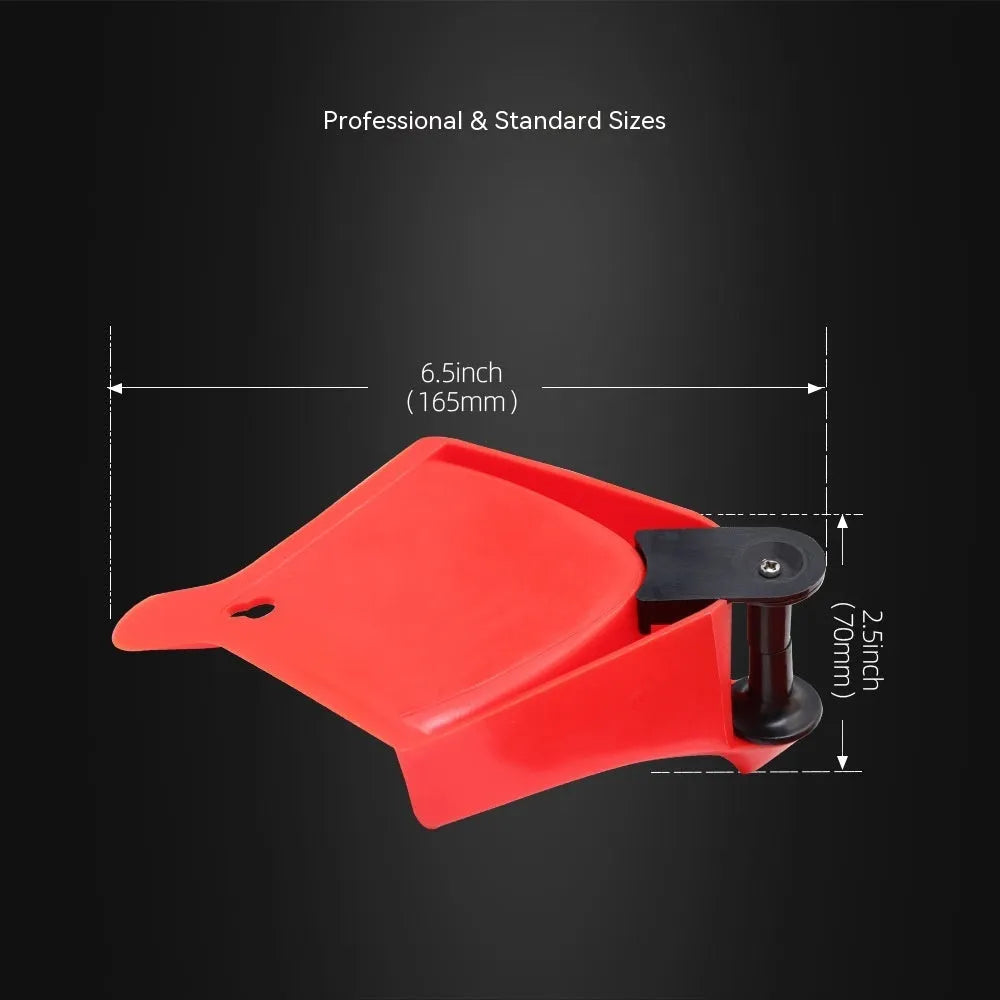 Four red triangular plastic car parking blocks with non-slip rubber surfaces