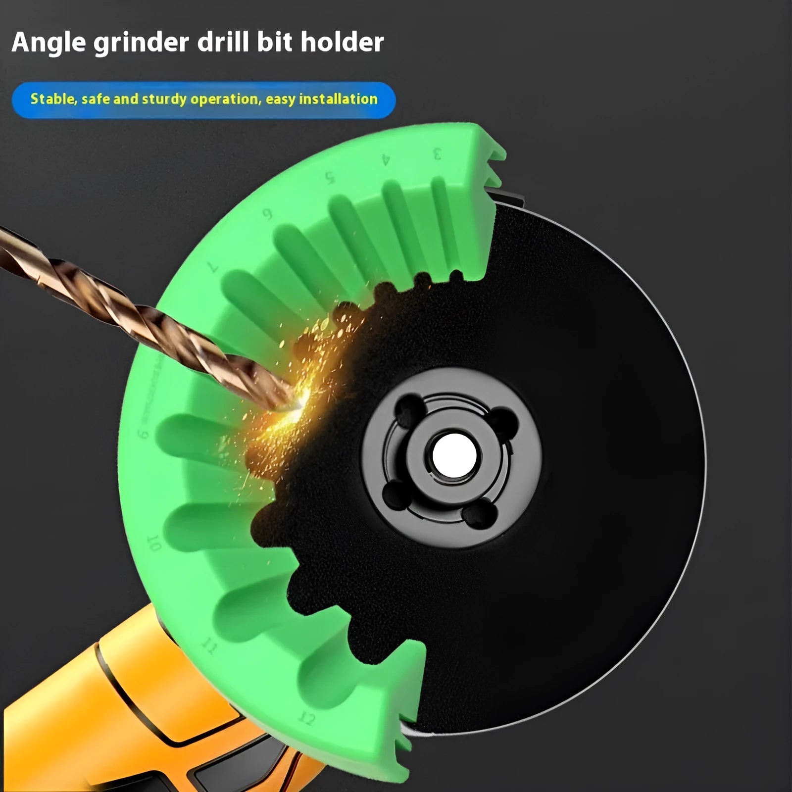Angle grinder grinding bit bracket holder in yellow, green or black colours