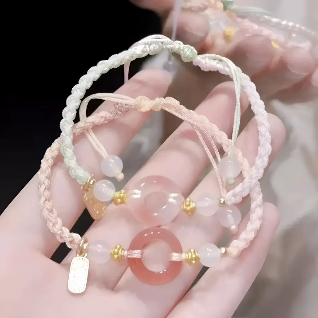 Women's woven watch band with peace buckle couple bracelet in peach blossom colours