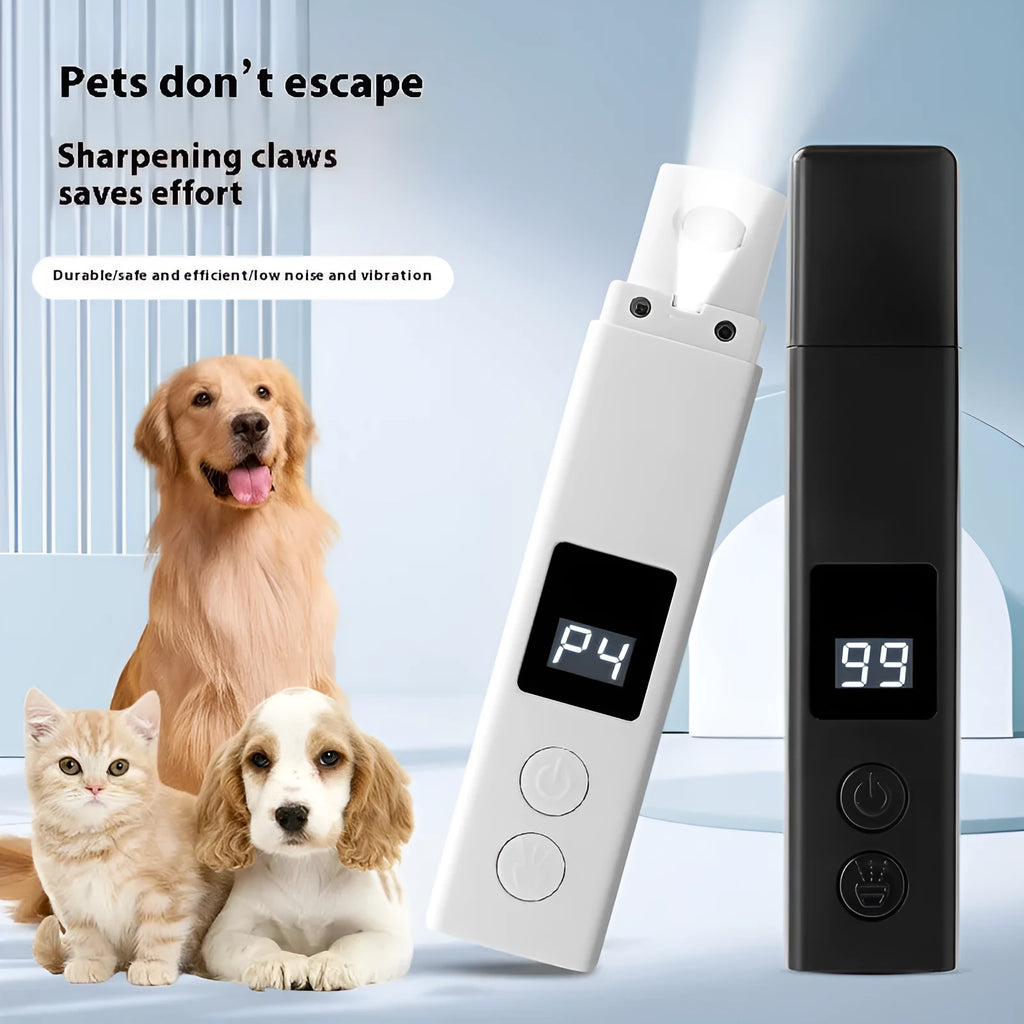 White electric pet nail grinder with LED light and dust cover for dog grooming