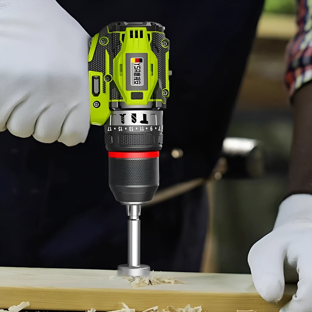 Brushless cordless impact drill 21V 300W with lithium batteries and 10mm chuck for wood steel concrete drilling