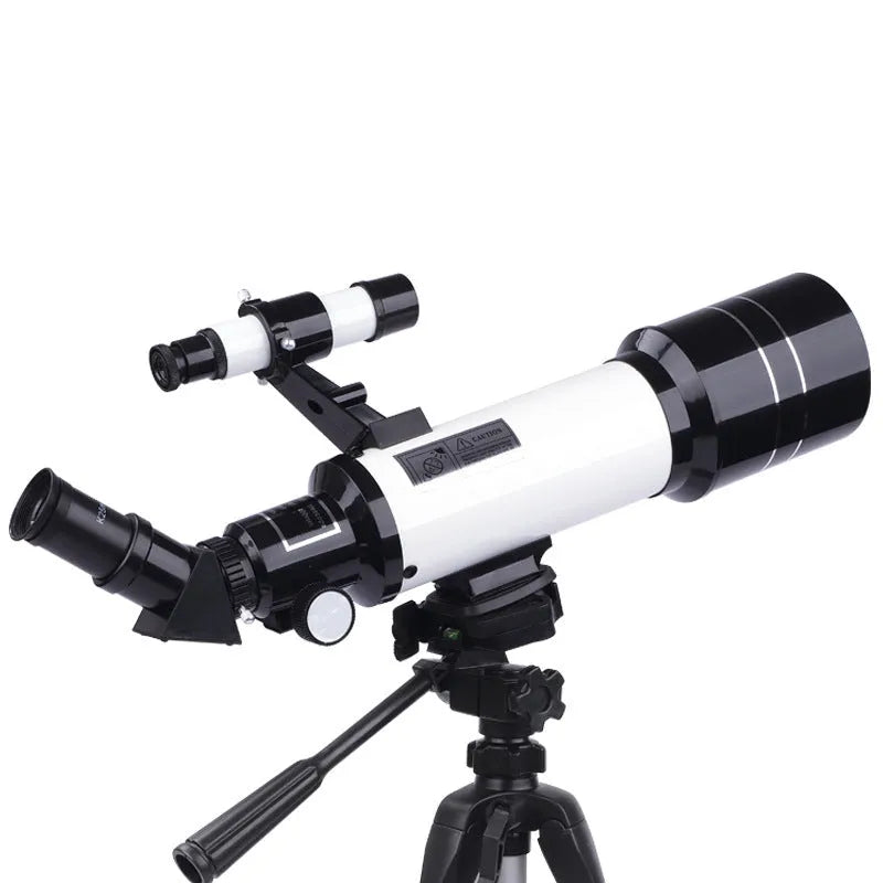Dark blue children's monocular astronomical telescope with 16X-66X magnification on a tripod.
