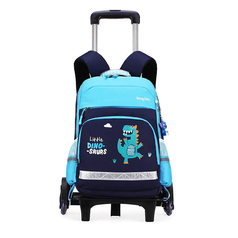 Korean-style detachable trolley school bag in Oxford cloth, shown in black and rose red colours