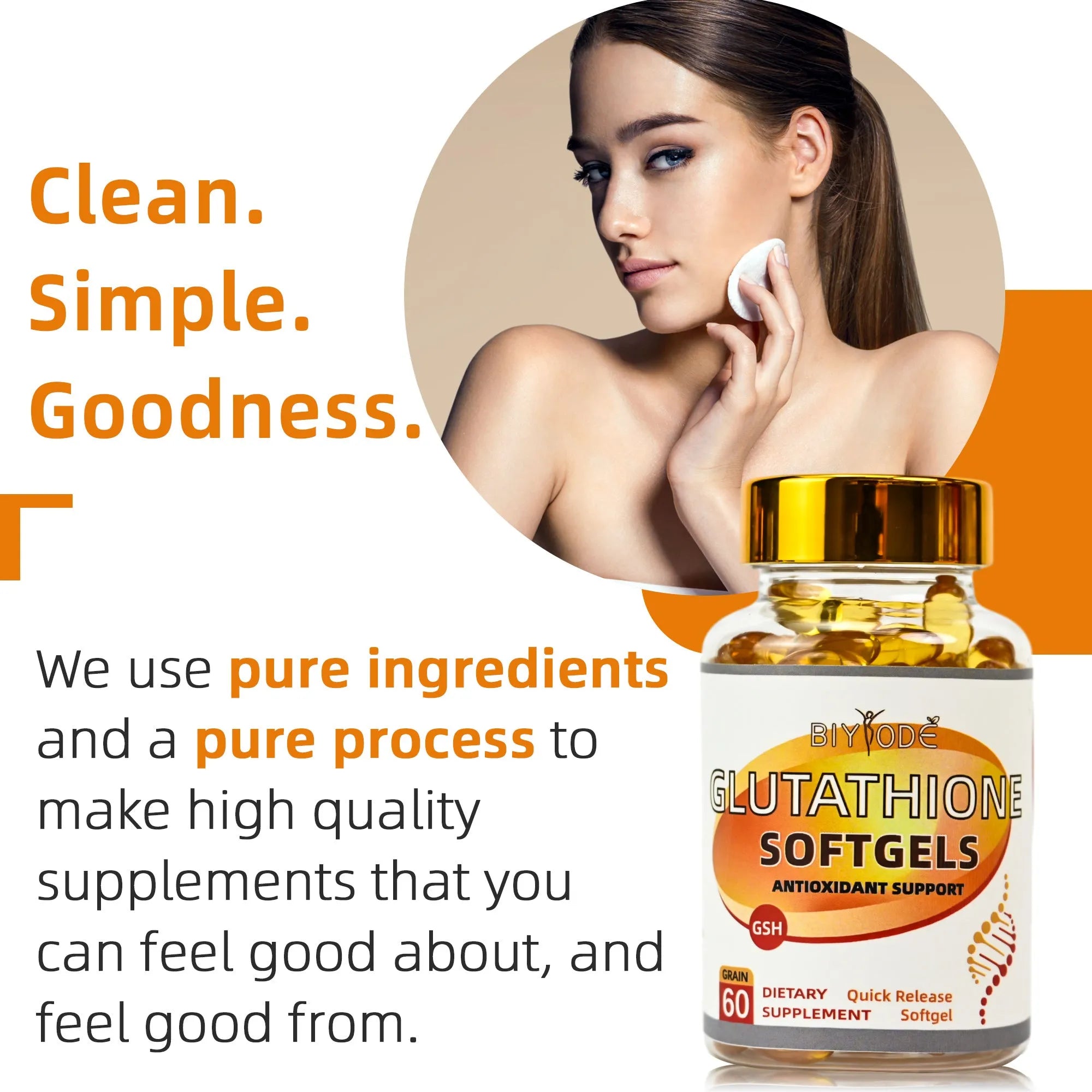 Biyode glutathione and collagen softgels bottle with 60 softgels for skin care supplement