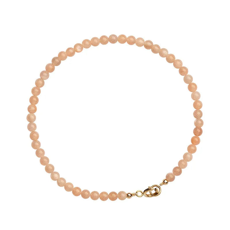 Ultra-thin 3mm sunstone bead bracelet with natural crystal beads on wrist