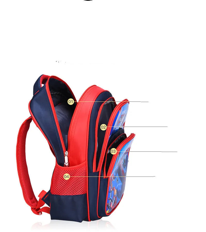 Cartoon print children's nylon backpack in blue colours with a pencil case.