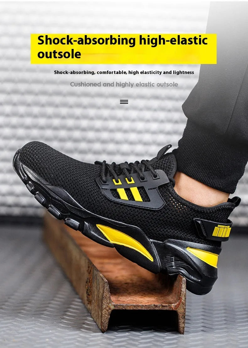 Men's Flyknit work safety shoes with steel toe cap in black, grey or yellow colours