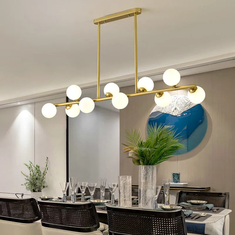 Modern minimalist glass bubble ball chandelier with 6 black arms and clear glass shades