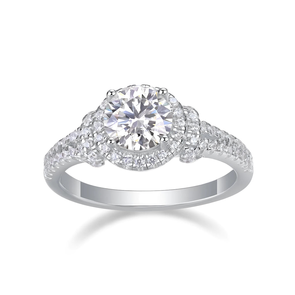 1 carat moissanite ring set in S925 silver with platinum plating, sizes 5-9, GRA certified with gift box