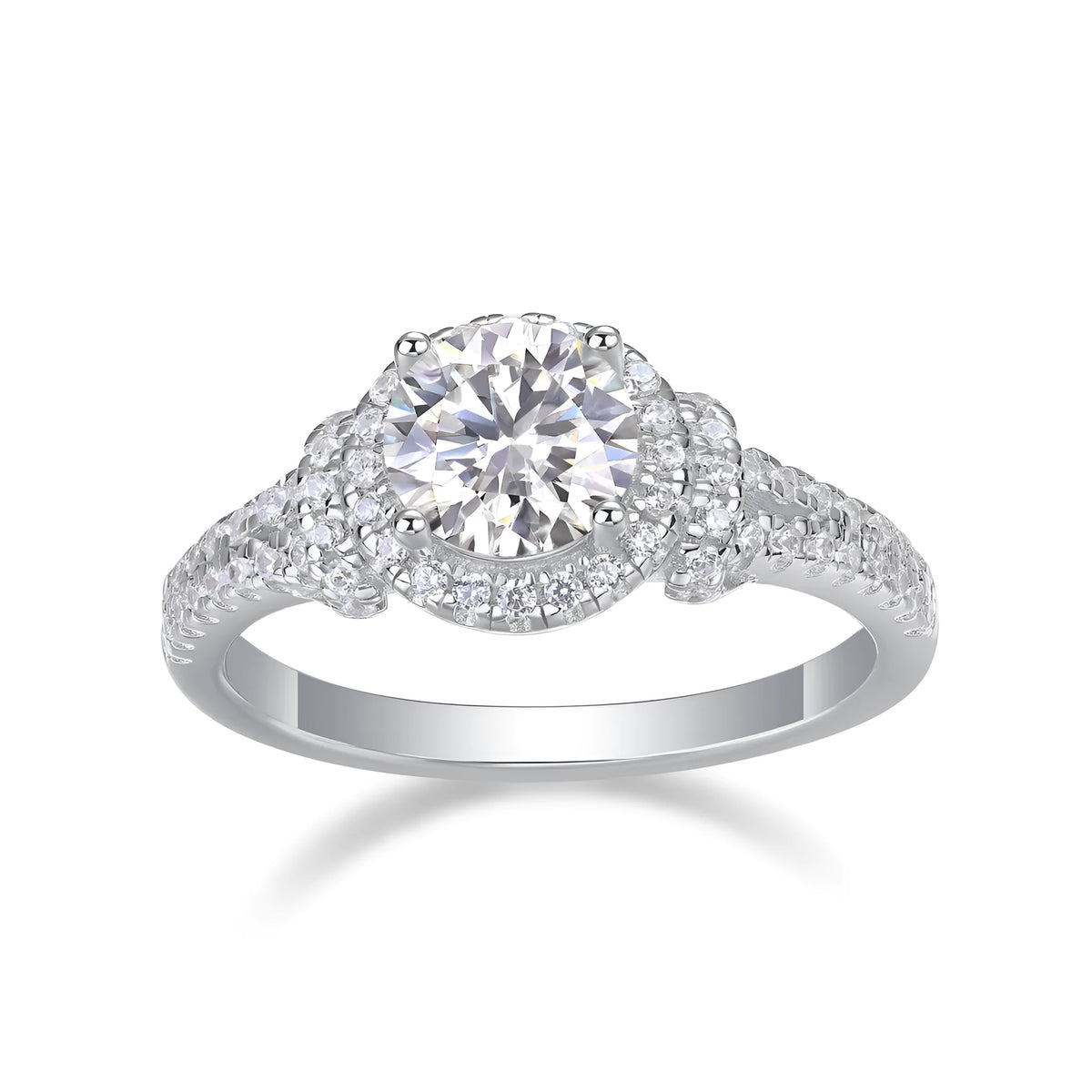 1 carat moissanite ring set in S925 silver with platinum plating, sizes 5-9, GRA certified with gift box