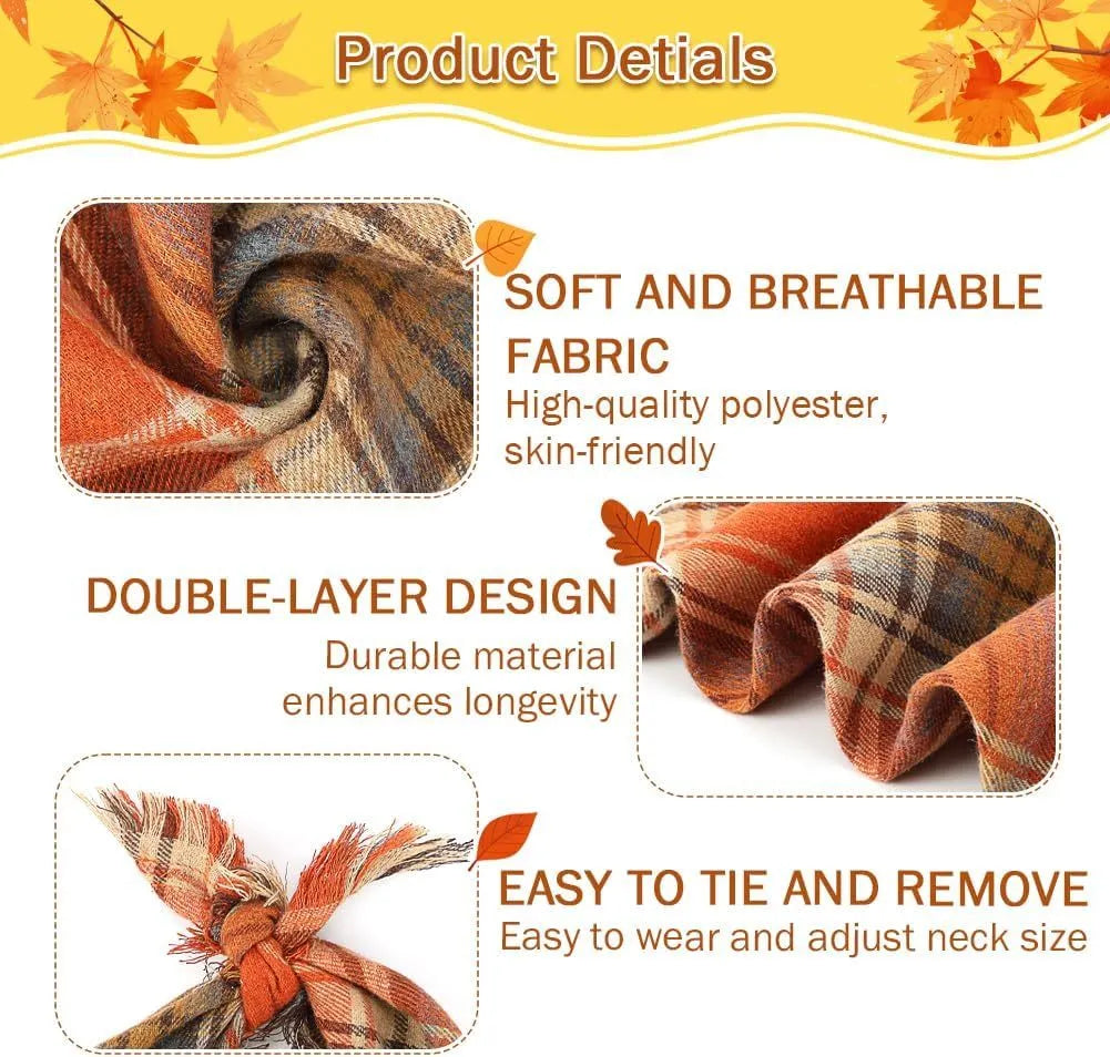 Plaid triangle dog bandana with tassels in autumn colours like orange and brown