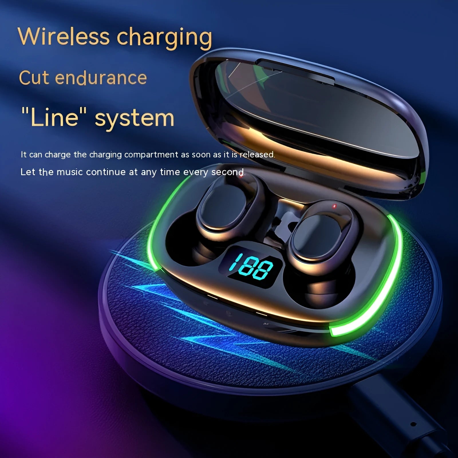 Black Y80 wireless Bluetooth earphone with in-ear design showing wireless charging capability