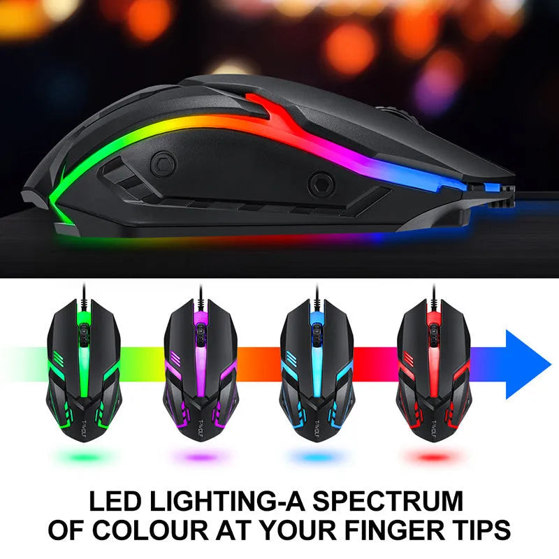 Thunder Wolf gaming keyboard mouse headset set with luminous backlight and large mouse pad