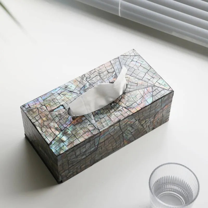 Black natural shell storage box with removable organisation inserts for tissue storage