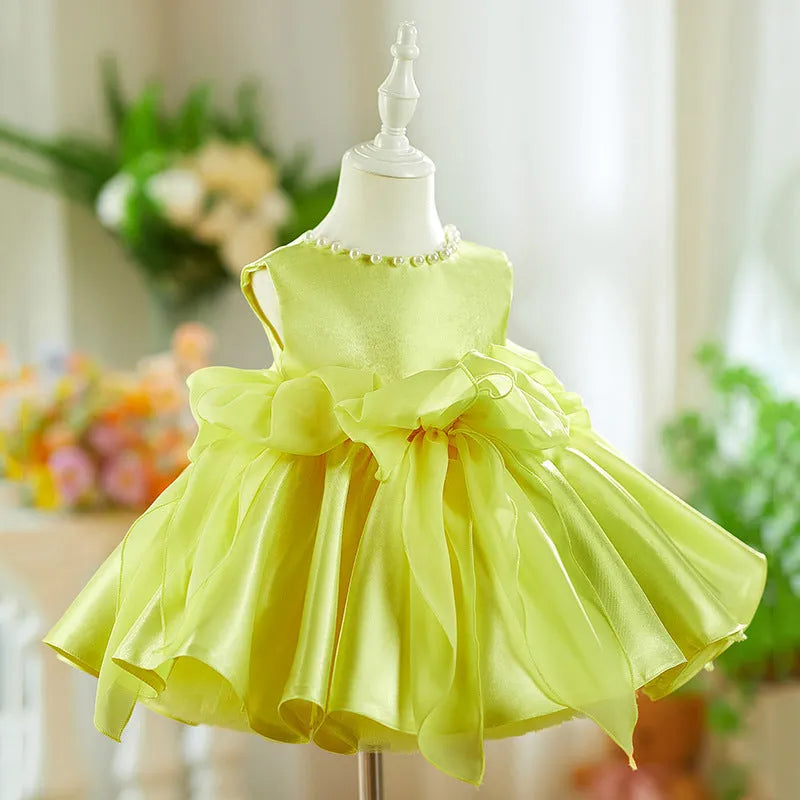 Yellow mixed satin pearl heavy industry pettiskirt baby birthday party dress with princess style