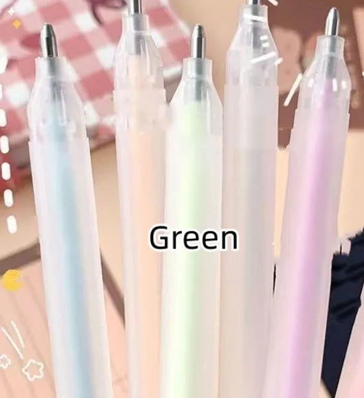Plastic macaroon dispensing pen with cap-pulling mechanism in six colour options