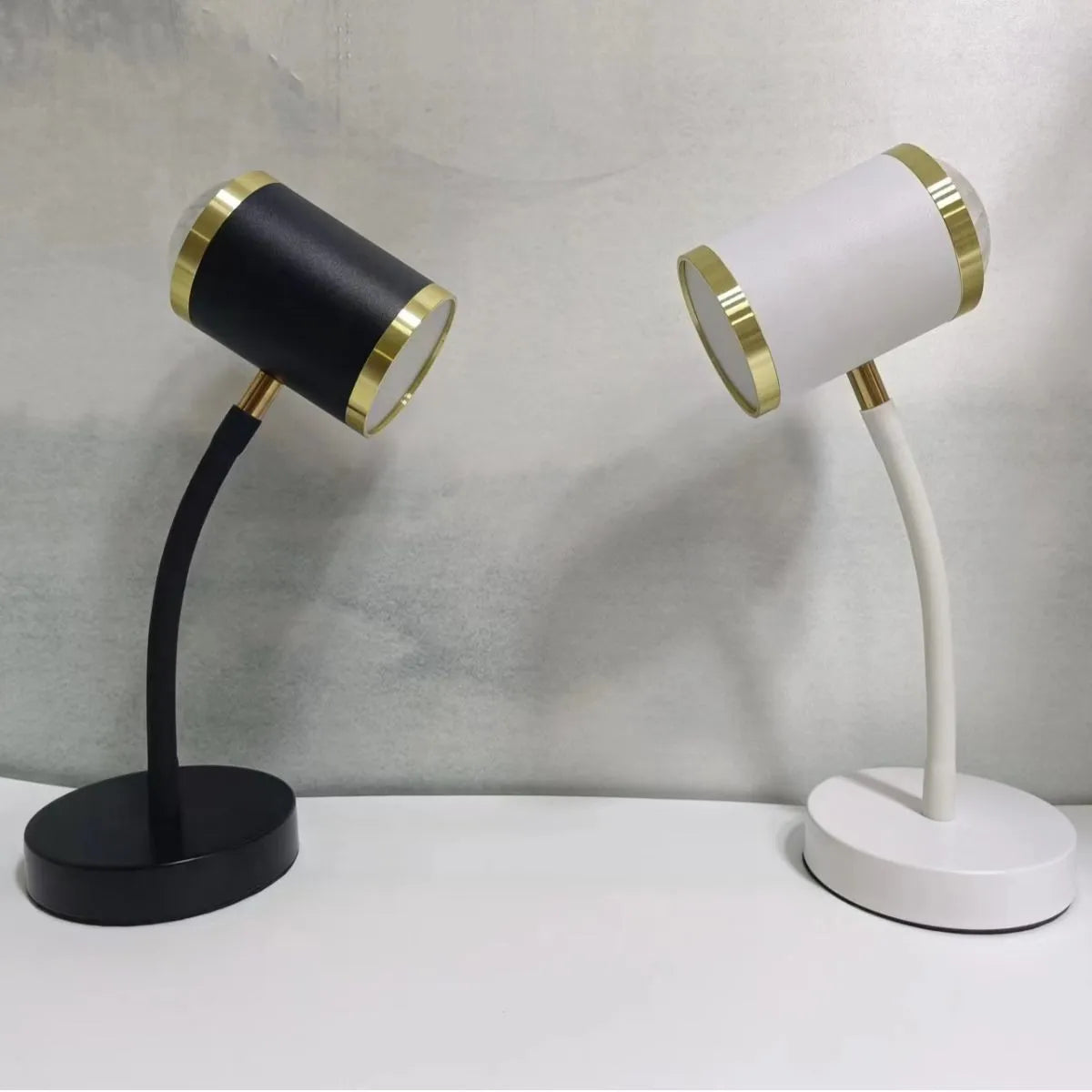 Black and white double-headed photography lamp with metal holders for streaming lighting