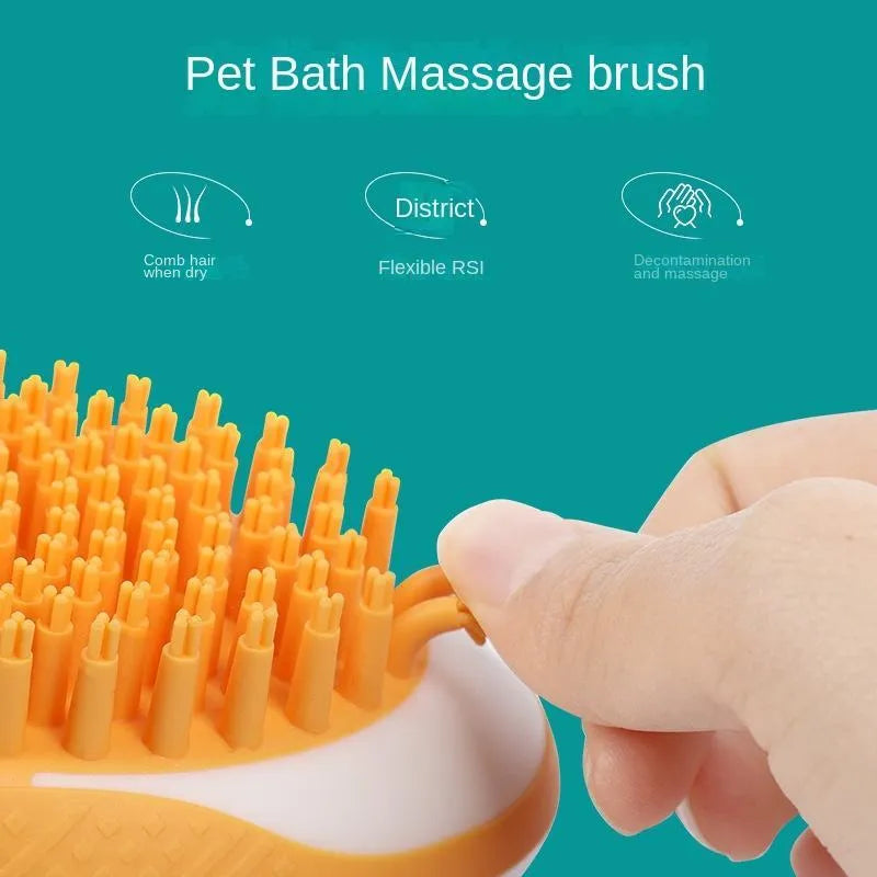 2-in-1 dog cat bath brush with soft silicone bristles in green non-slip grip design