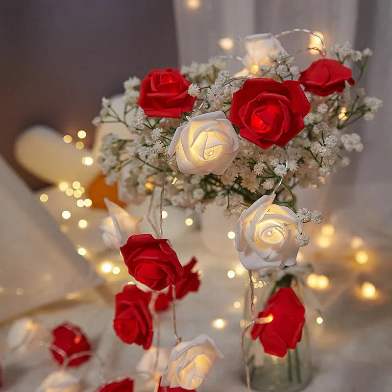 Battery-powered LED rose small coloured lights indoor holiday decoration string with 1.5m length