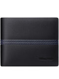 Men's cowhide leather wallet with letter pattern and anti-theft card swiping function in urban style.