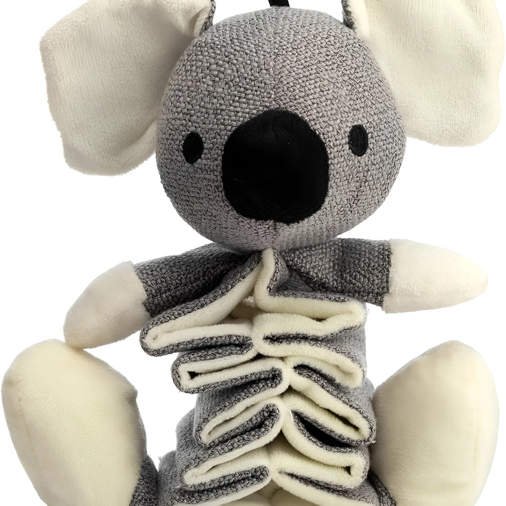 Grey koala squeaky dog toy with crinkle paper, measuring 30cm long.