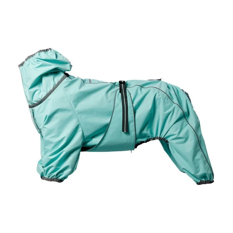 Red polyester dog shell jacket with cotton-padded insulation on a medium-sized dog outdoors