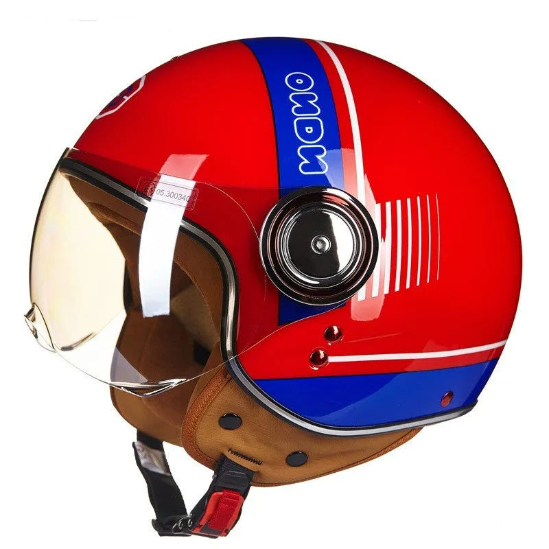 Retro battery car half helmet in bright colour options with lightweight ABS construction