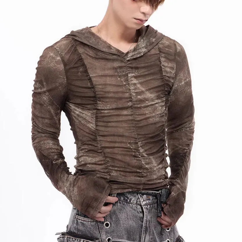 Boys lightweight ice silk bottoming shirt with pleated printing detailing in picture colour