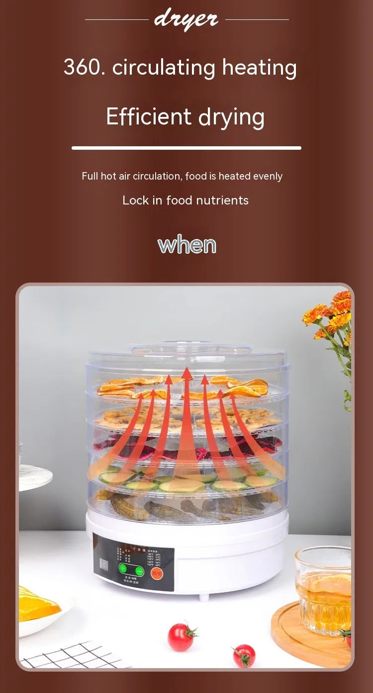 Five-layer stainless steel fruit dehydrator food dryer with household compact design