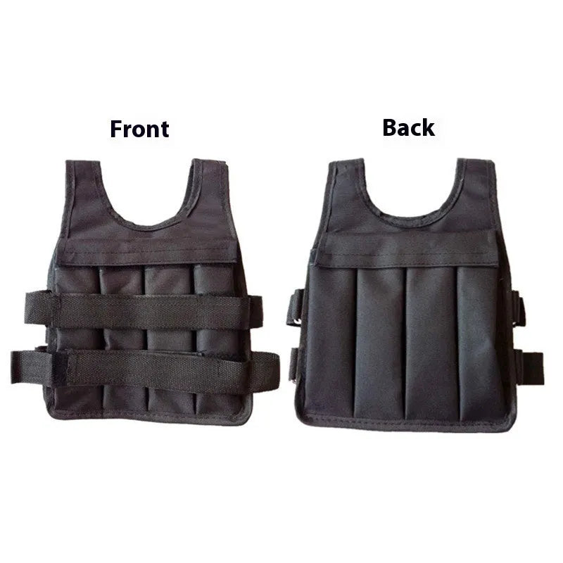 Child wearing an adjustable grey sand vest with secure straps, showing the thin voile fabric and distributed weight design.