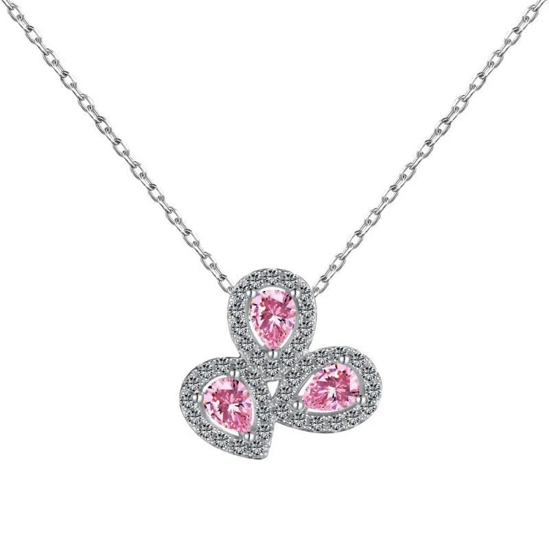 925 silver drop-shaped zircon necklace for women with electroplated finish and O-ring chain, love heart pattern