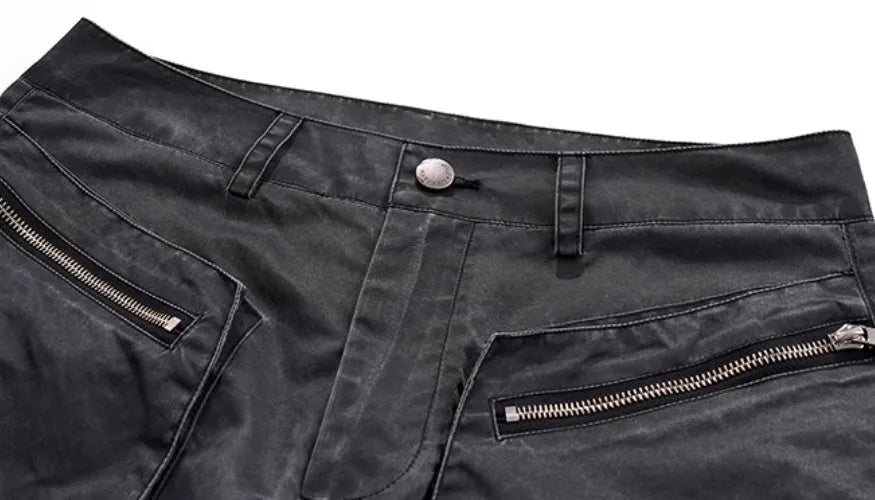 Grey straight leg casual rayon sports trousers laid flat.