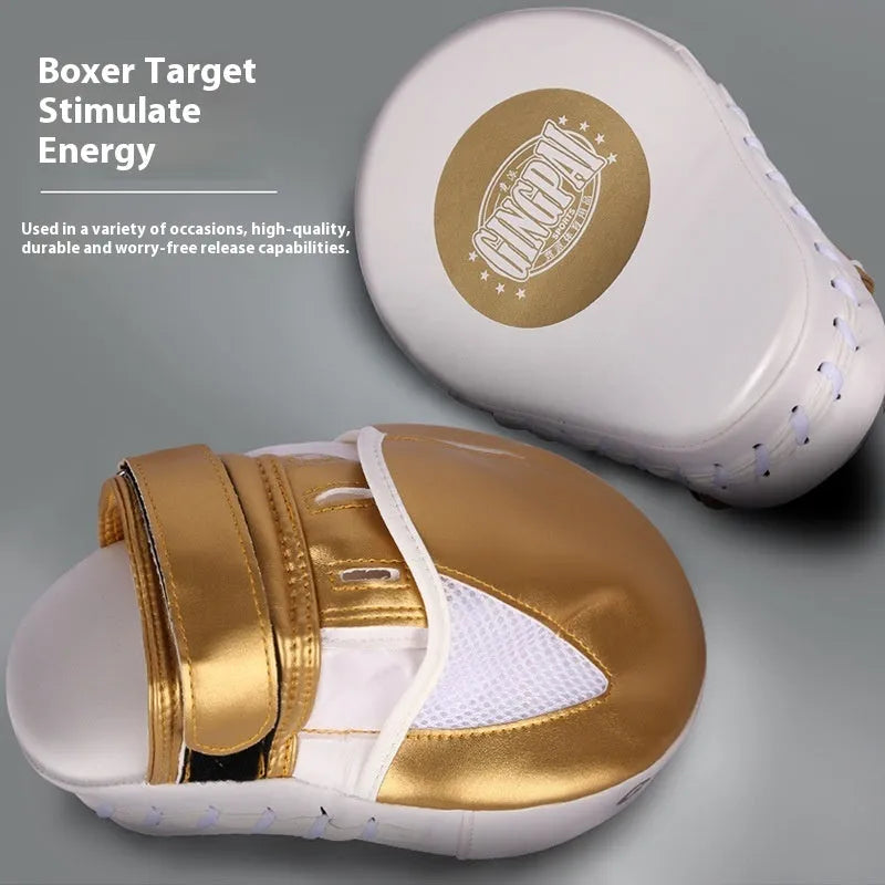 Vertical gold PU leather boxing baffle target for home training.