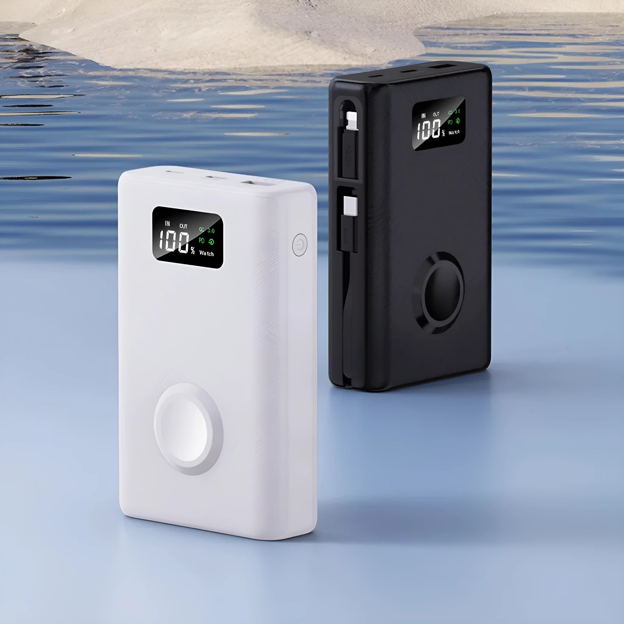 20000mAh magnetic wireless power bank with display screen in black plastic housing