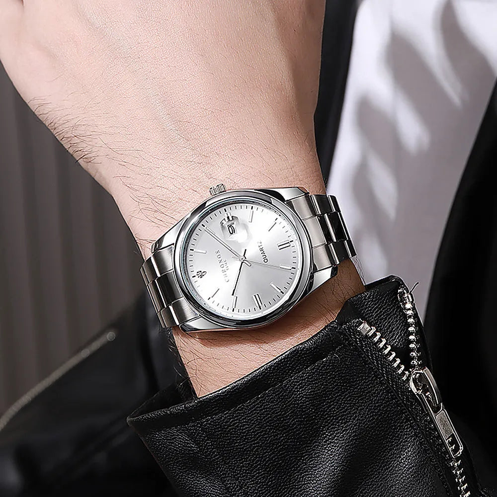 Men's automatic watch with mineral glass, fine steel belt, 41mm case diameter