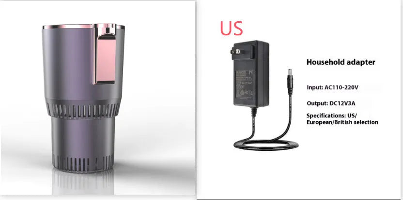 Black car cup warmer cooler with digital temperature display in vehicle cup holder