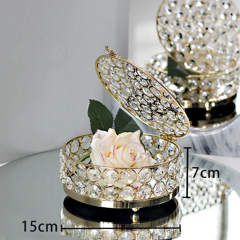 French gold iron frame crystal glass transparent jewelry storage box European style.