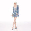 Women's steel support push-up long-sleeved swim blouse in blooming blue, part of split swimsuit set