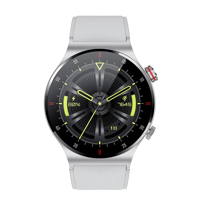 Black and silver smart sports watch with silicone band and 1.28-inch screen