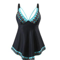 Plus size woman in green backless bikini top and briefs, quick-dry polyester swimsuit for swimming.