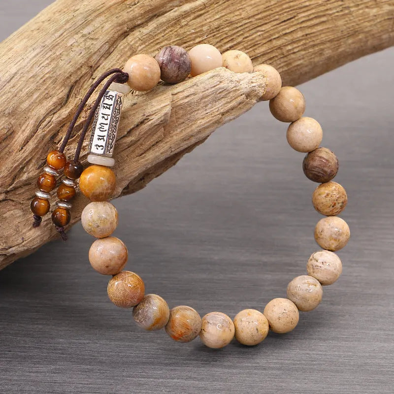 Wood colour handmade stone bead bracelet with European American retro styling