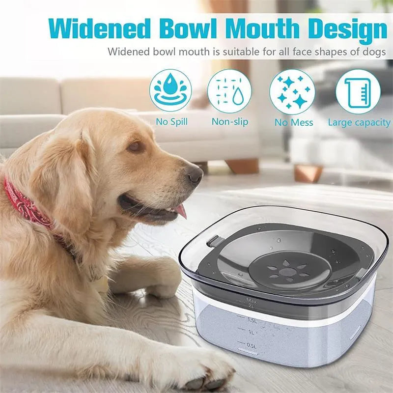 Transparent 70oz anti-spill slow drinking dog water bowl with floating disk on non-slip base