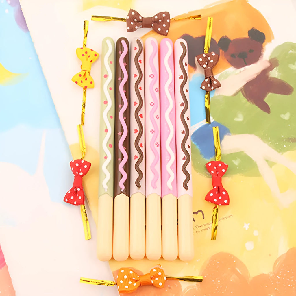 Realistic chocolate bar biscuit design plastic gel pen with 0.38mm tip and black erasable ink.