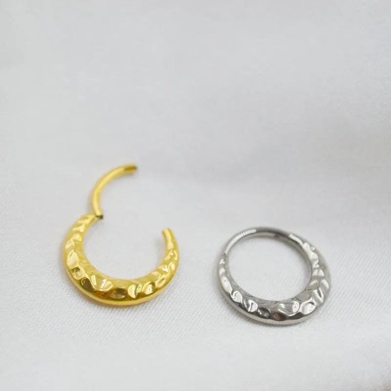 Titanium alloy concave-convex nose ring with carved surface in gold or silver finish options