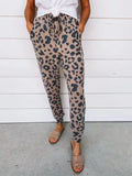 Women's casual pencil leggings with leopard print colour block pattern, mid-rise, polyester
