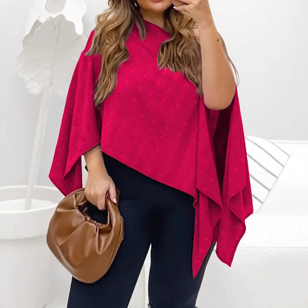 Rose red two-piece top set with sleeveless cape-style shawl, separate straps and 3D decoration.